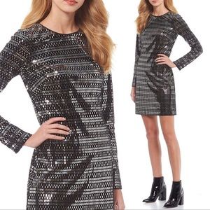 Vince Camuto Black Silver Metallic Sheath Dress Size Small